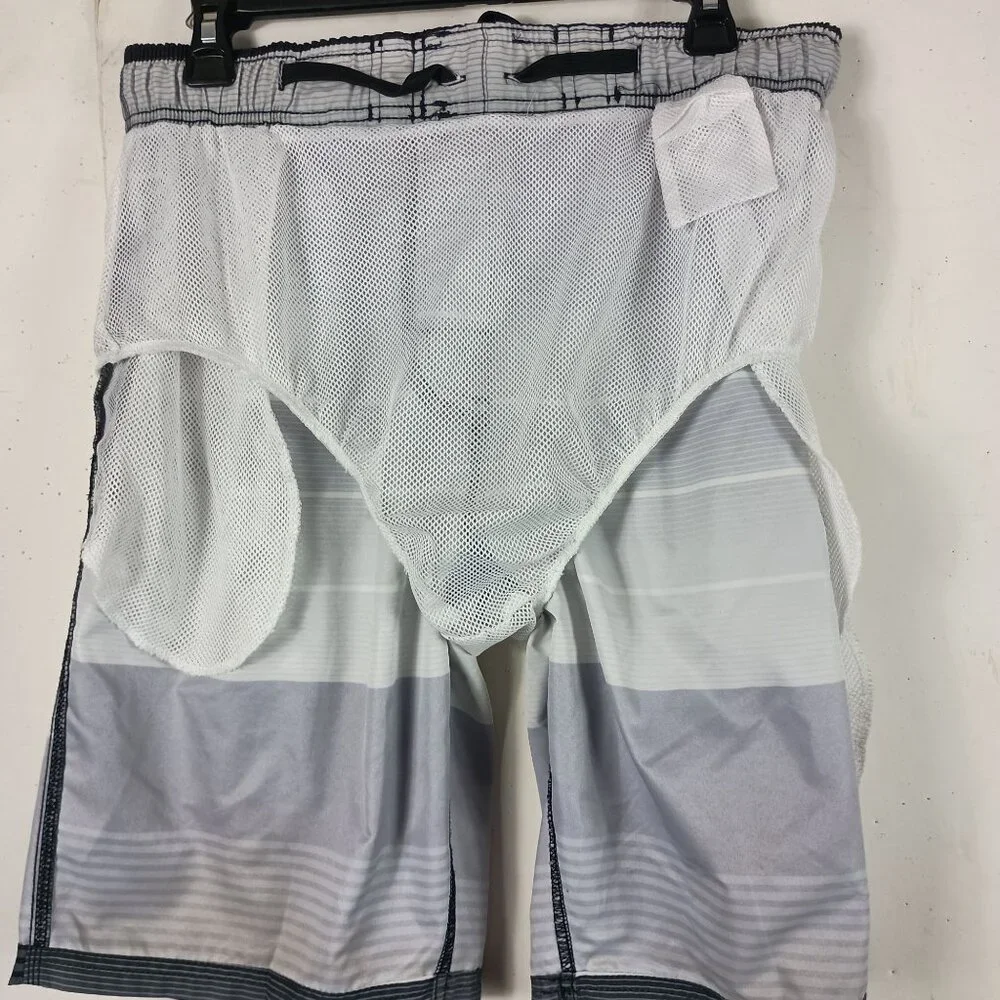 Kanu Surf Swim Trunks Mens L Black Gray Striped Summer Athleisure Beachwear